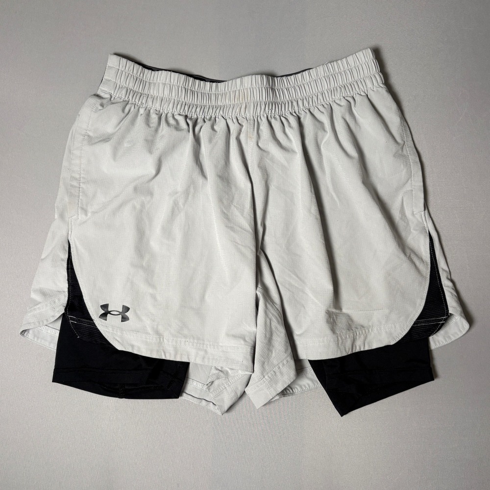 Under Armour Mens 2-in-1 Running Training Shorts Gray Black Size Large 491